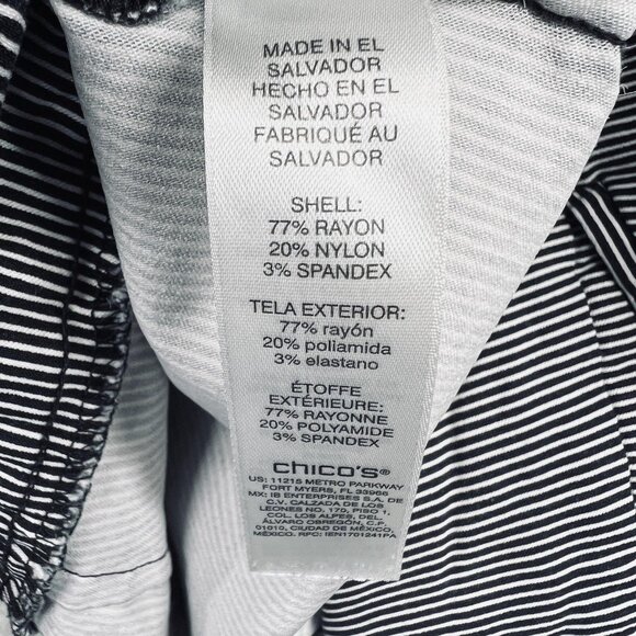 Chicos Perfect Stretch Shorts Womens 2 Large Short Black White Stripe Pull On - Picture 6 of 12